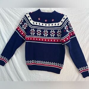 Vintage JCPenney Nordic Fair Isle Sweater Blue Red White Size Small